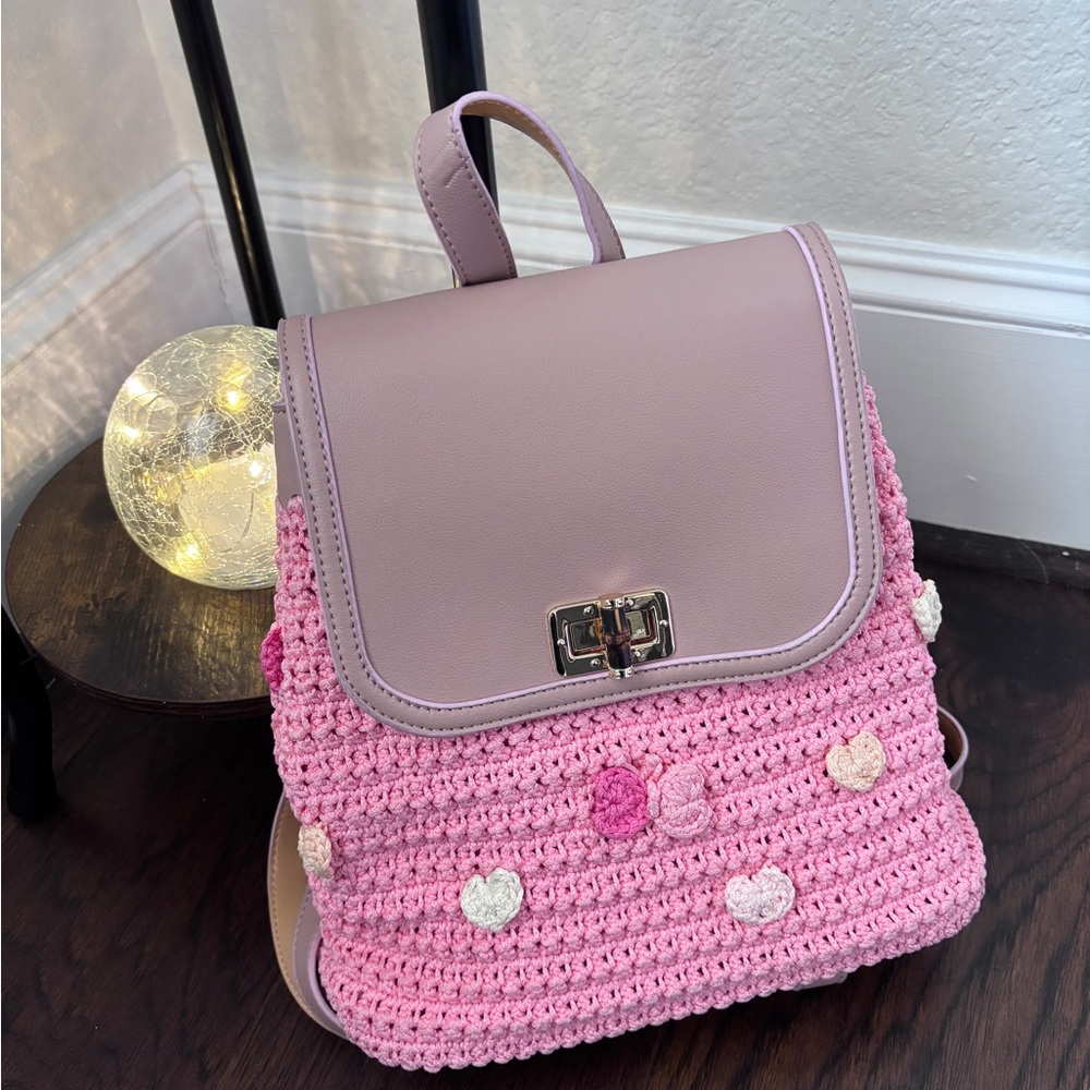 Pink Crochet Backpack
